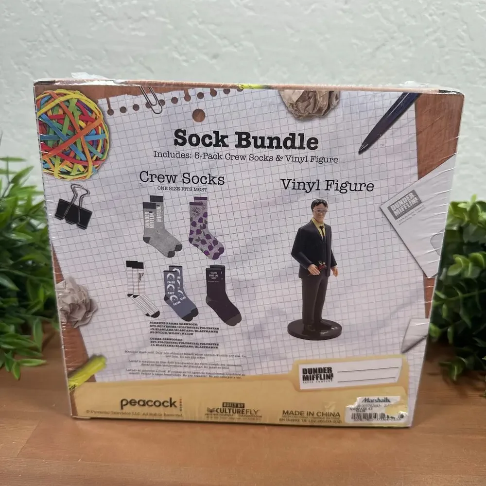 THE OFFICE Sock and Vinyl Figure Bundle Dwight Schrute‎ 5 Pack Socks Collectible